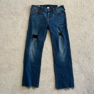 Women’s True Religion‎ Billie Mid-Rise Straight Raw-Hem Blue Jeans